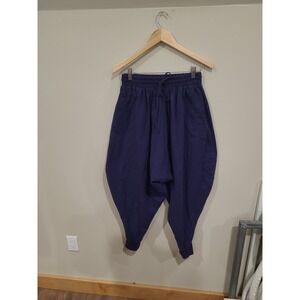 Linen Royal Blue Dropped Crotch Jogger Pants Women SZ M Boho festival pull on